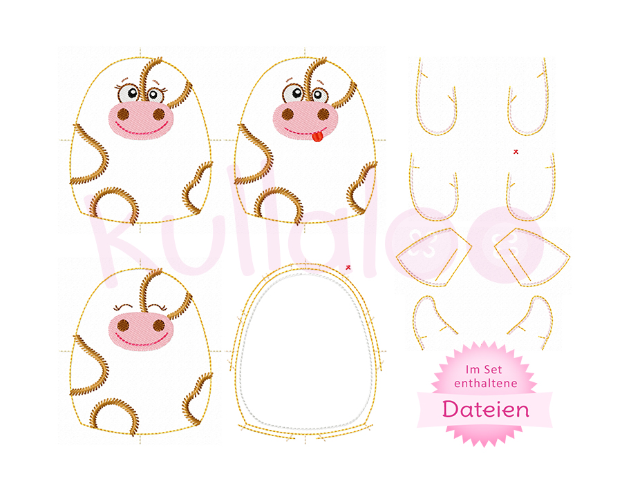 Stickdatei ITH Kuh "LAURELLA" 10x10 – Varianten