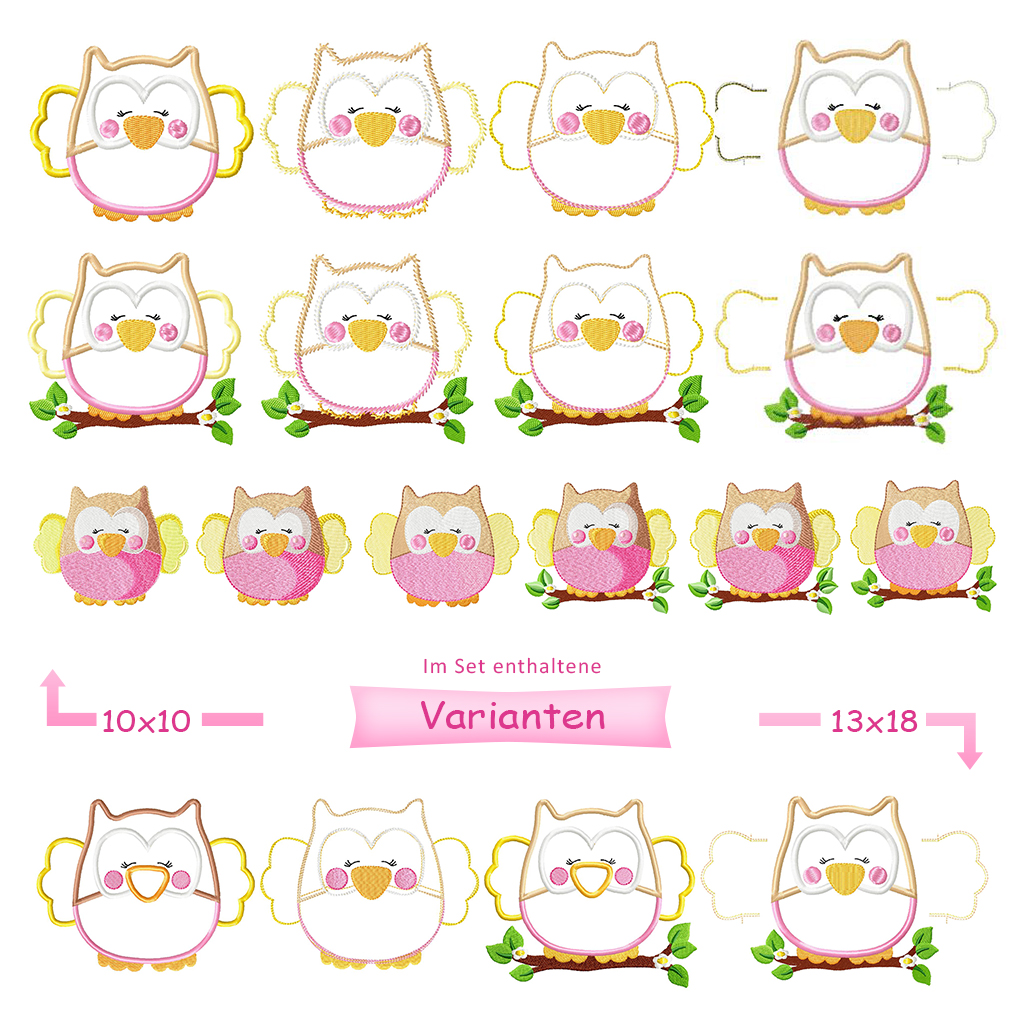 Stickdatei Eulen Maxi-Set "KULLA" 10x10 & 13x18