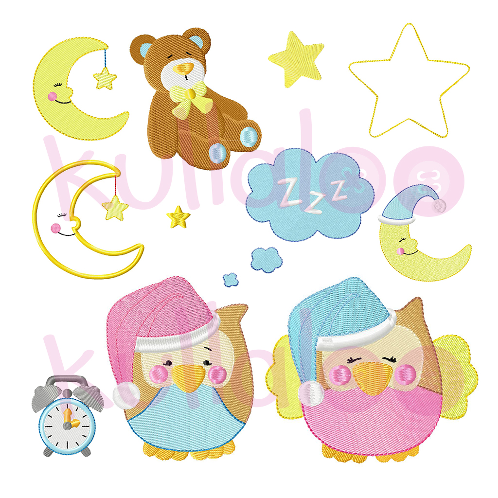 Stickdatei Nachteulen "KULLA & LOU" Maxi-Set 10x10