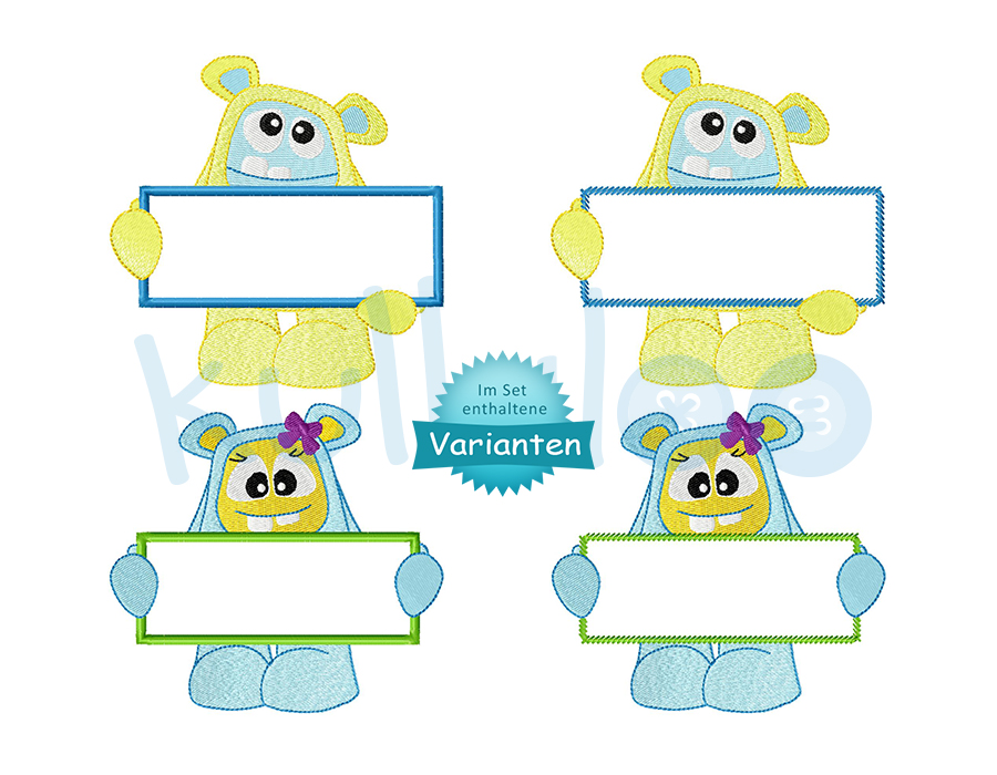 Monster Stickdatei mit Schild 13x18 – Varianten