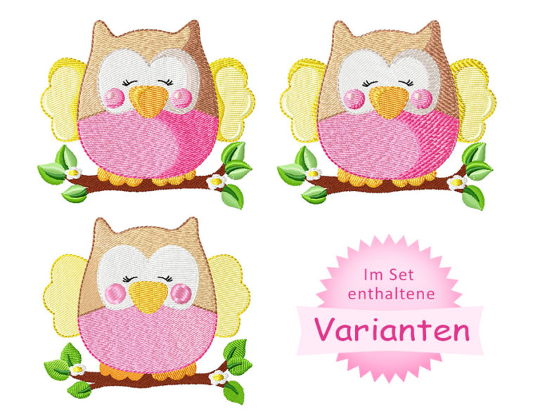 Stickdatei Eule 10x10 mit Ast – Varianten