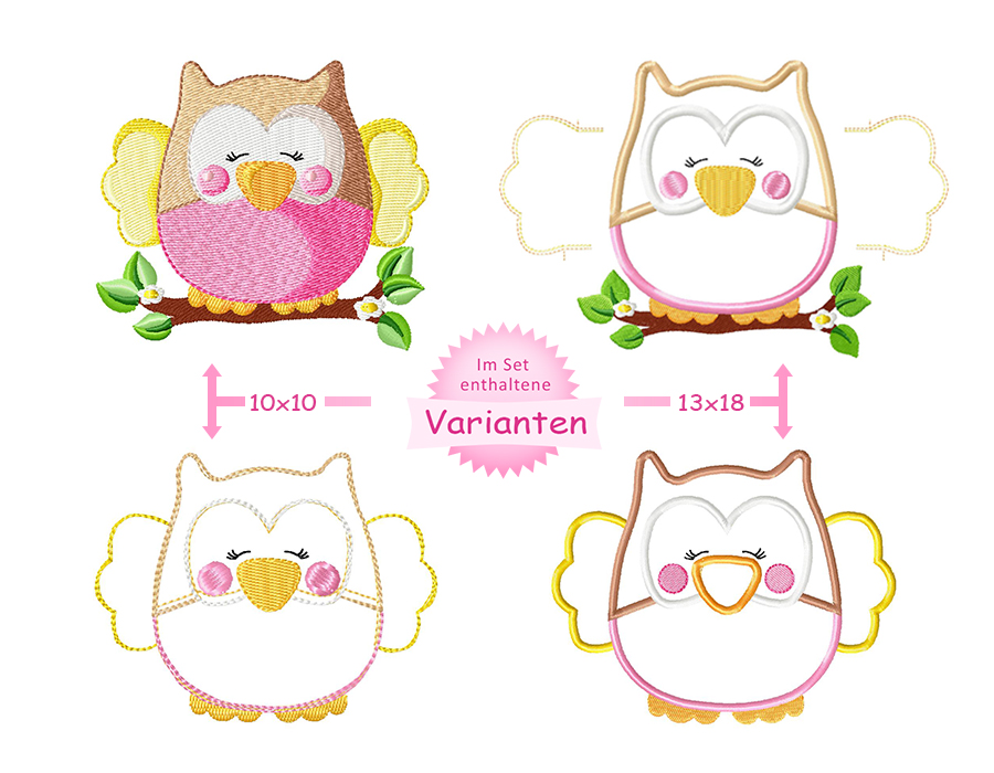 Stickdatei Eule "KULLA" 10x10 & 13x18 – Varianten