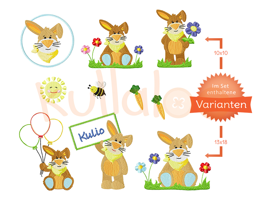 Stickdatei Hase"KULIO" Maxiset 10x10 & 13x18 – Varianten