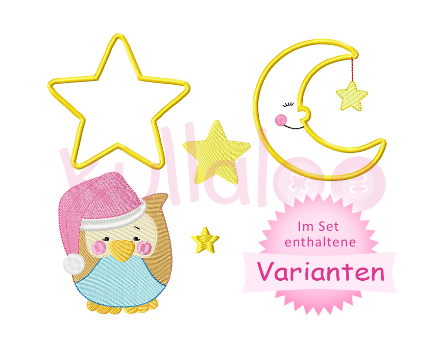 Stickdatei kleine Eule "LOU" mit Mütze 10x10 – Varianten