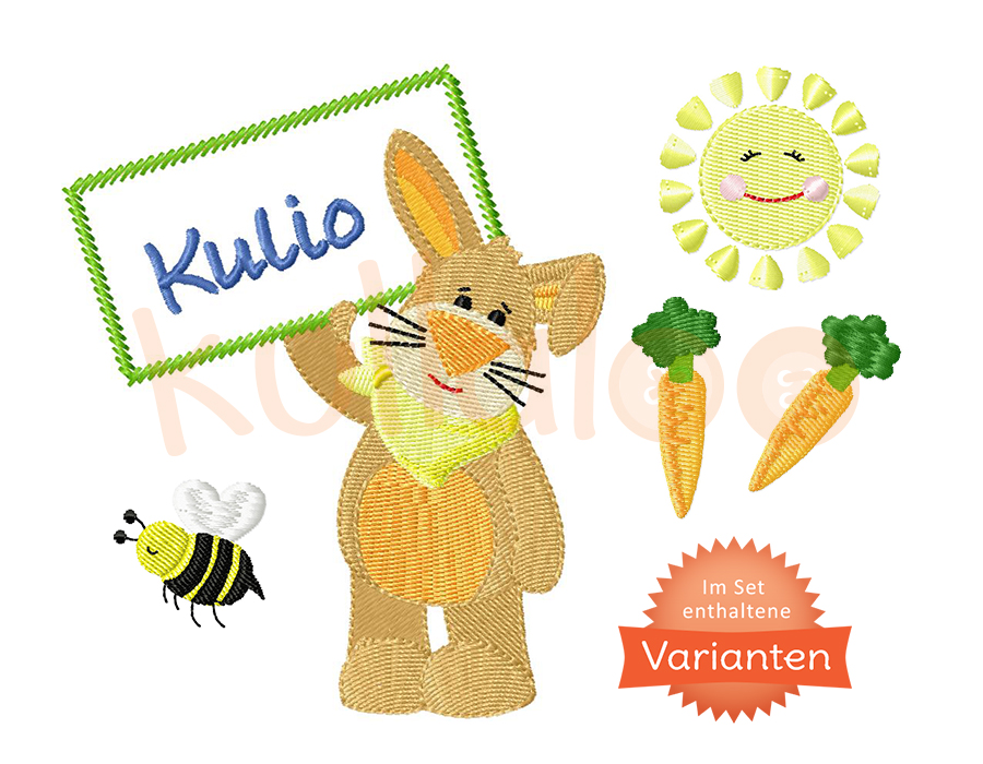 Stickdatei Osterhase "KULIO" mit Schild – Varianten