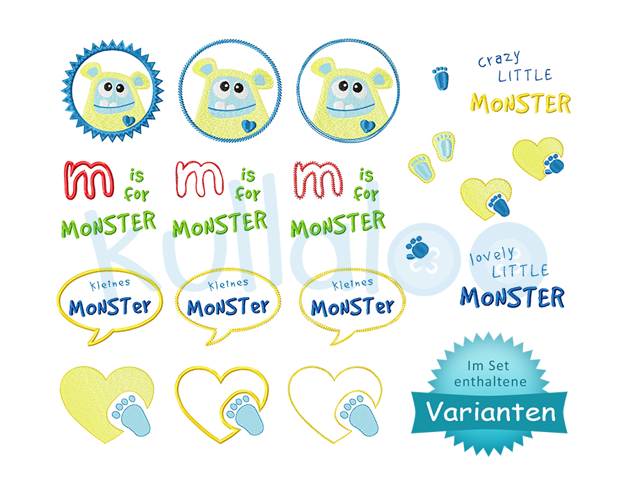 Stickdateien Baby Monster "MemoMonsti" 10x10 – Varianten