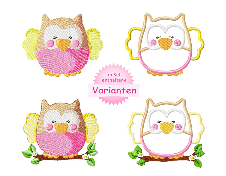 Stickdateien Eule "KULLA" Vollstick & Applikation – Varianten