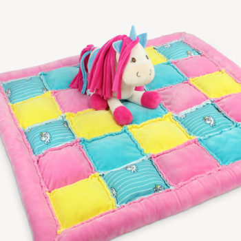 Einhorn Stoff: Babydecke nähen Anleitung - Rag Puff Quilt