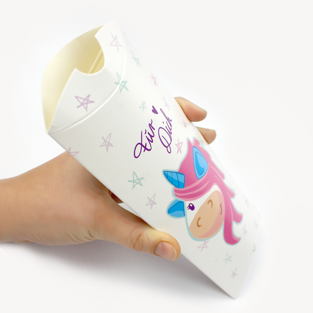 Geschenkverpackung Gutschein verpacken mit Einhorn Motiv