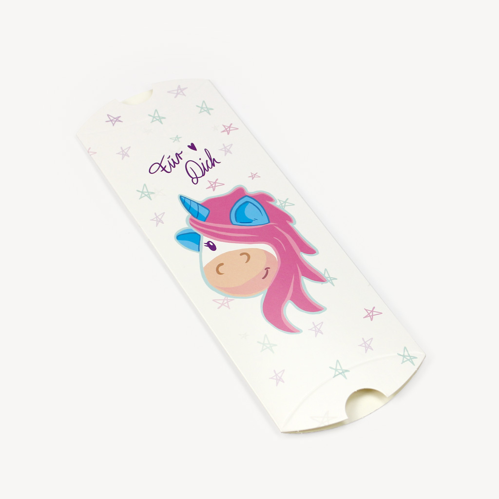 Kleine Geschenkverpackung Gutschein / Kissenbox z.B. für Schmuck mit Einhorn