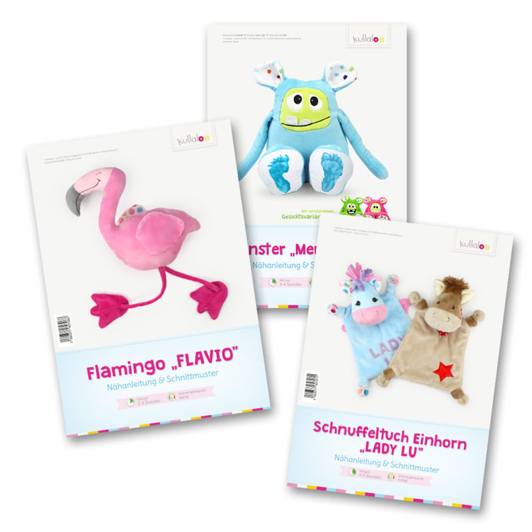 Schnittmuster Set Flamingo FLAVIO, Schnuffeltuch Einhorn LADY LU und Monster MEMO MONSTI