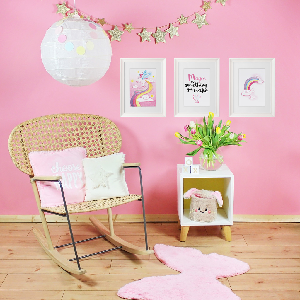 kullaloo Aquarell Bilder Kinderzimmer Mädchen: Einhorn | 3er-Set Poster