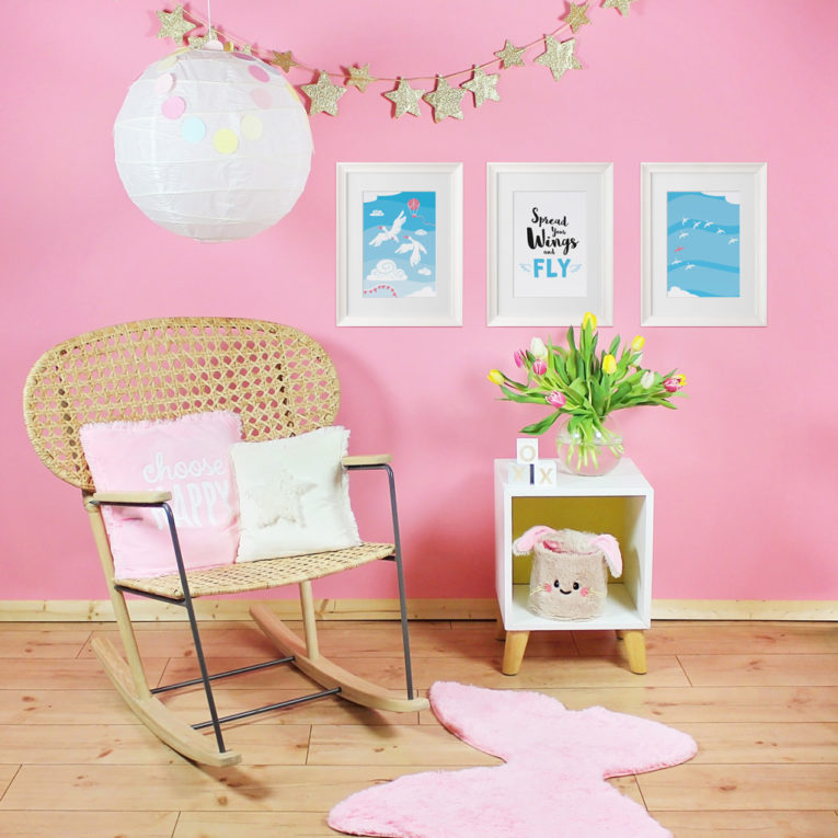 Poster für Babyzimmer: A4 3er-Set mit Gänse Illustration und Spruch "Spread your wings and fly"