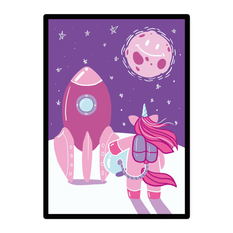 A3 Poster Kinder "Einhorn im Weltraum" rosa / lila