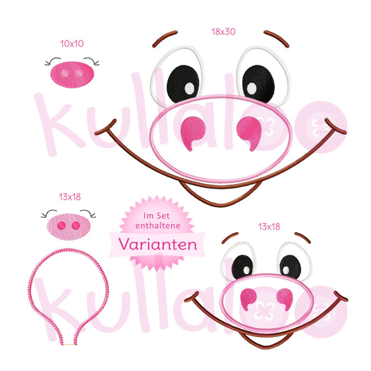 Gesichts Stickdatei Schwein "LANDOLIN" und Ferkel "LANDOLINCHEN"