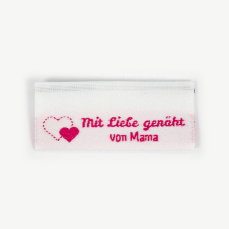 Textillabels zum Einnähen: Webetiketten Set 10x "Mit Liebe genäht von Mama"