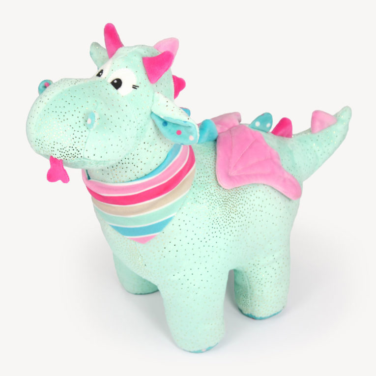 Nähanleitung Drache "FEO" als Kuscheltier aus SuperSoft SPARKLE in hellem Mint