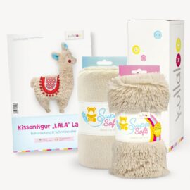 Geschenkset mit Lama-Nähhanleitung und Plüsch in beige/latte