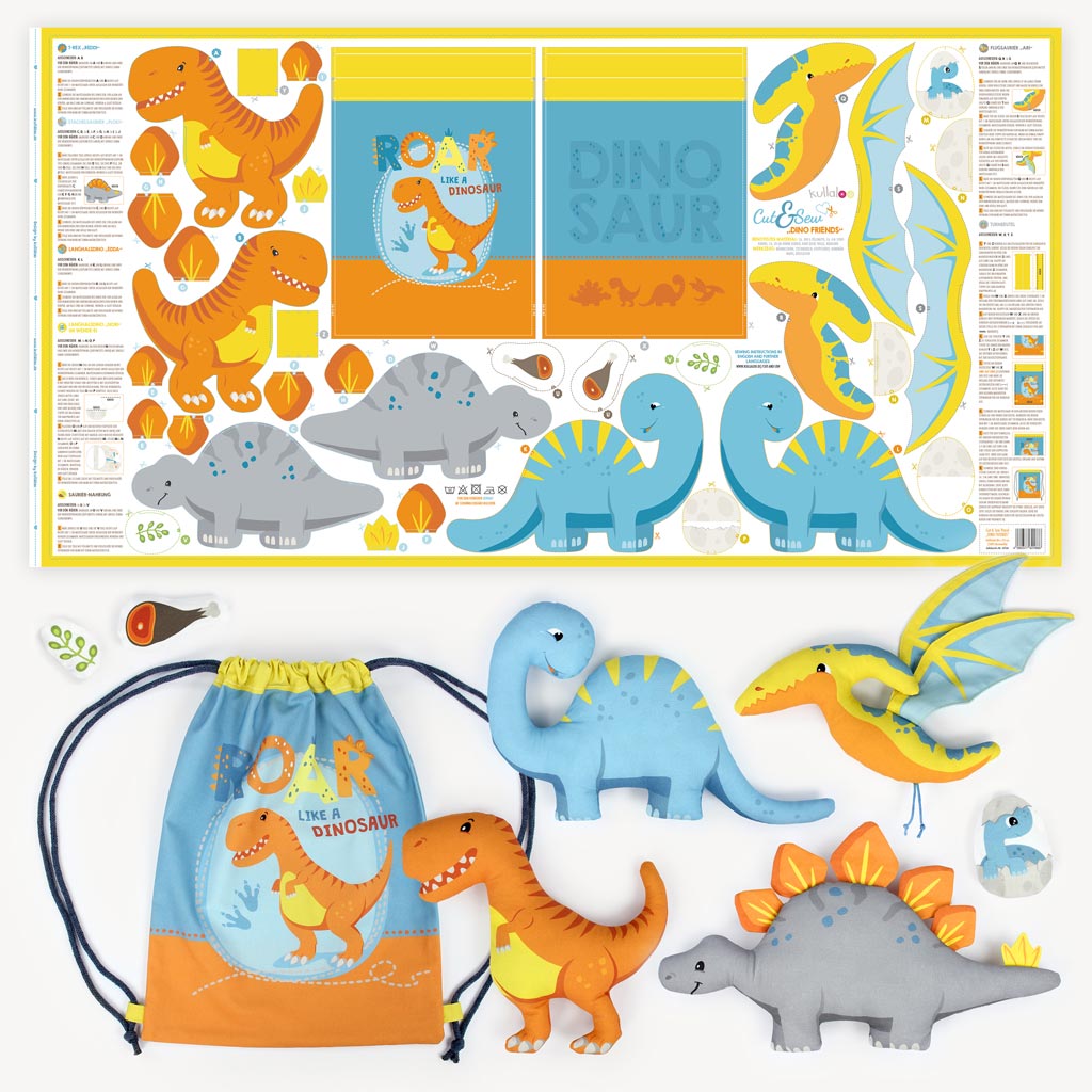 Cut Sew Dino Stoff Panel Dino Friends Kullaloo