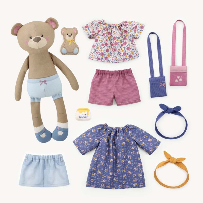 Kullaloo Nähset Für Puppen – 2 Stoffpanels (Bär + Elefant) Mit Kleidung, Für Fortgeschrittene