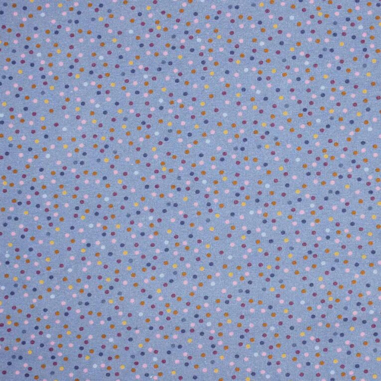 French Terry bunte Punkte auf blau