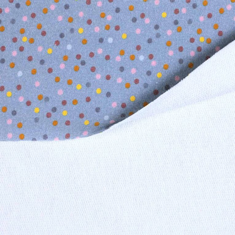 French Terry bunte Punkte auf blau