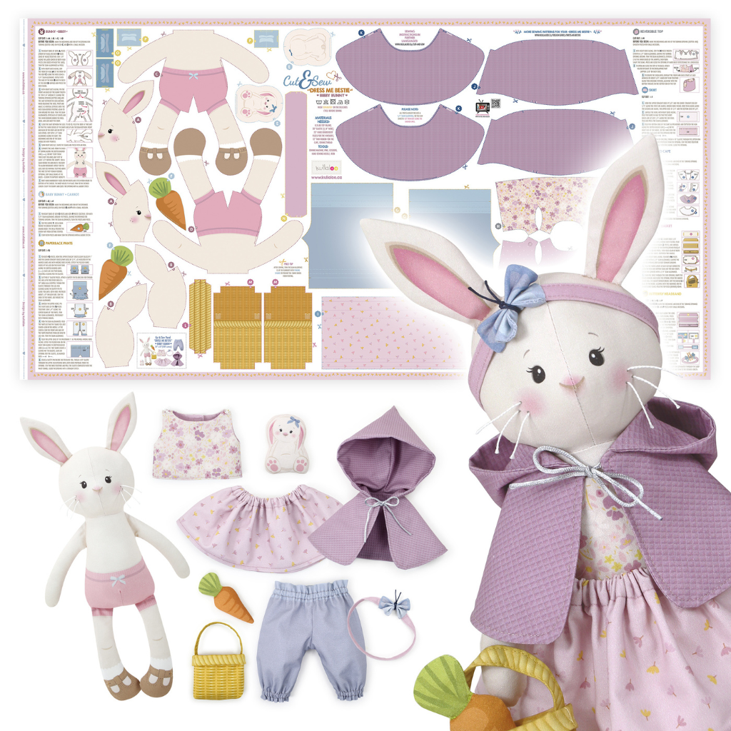 Hasen-Puppe nähen mit Cut & Sew Stoffpanel „Dress Me Bestie“ BIBBY BUNNY
